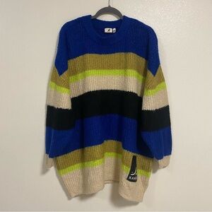 Kangol H&M Sweater Men’s Size XL Blue Green Cream Oversized Wool Blend Sweater